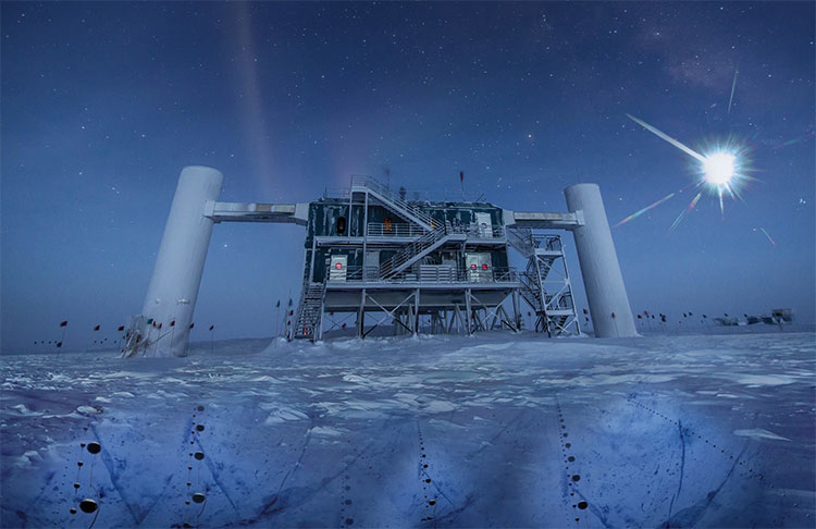 Đồ họa mô phỏng về quan sát neutrino bằng IceCube