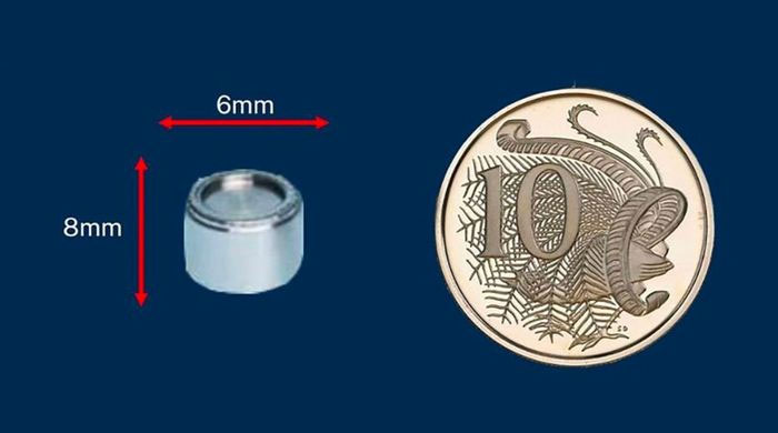 Kích thước nhỏ bé của viên chứa phóng xạ